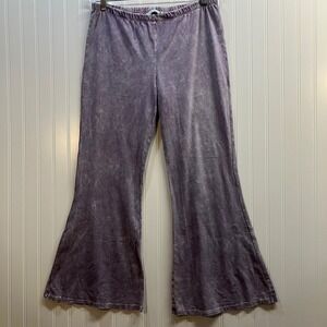 Chatoyant Womens Soft Pants 2XL Purple Acid Mineral Wash Flare Leg Bell Bottom